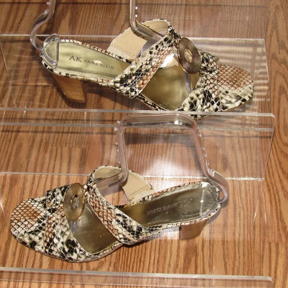 ANNE KLEIN Hinda Black Reptile Print Mules 9.5M - Picture 1 of 7